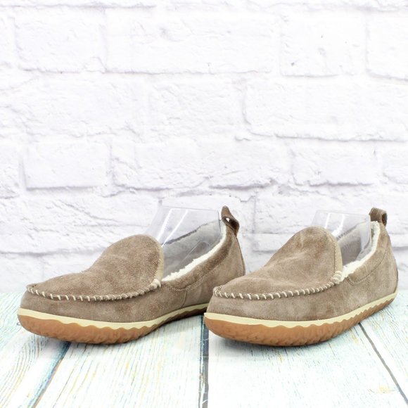 LL Bean Gray Suede Fleece Lined Mountain Moccasins Slipper Size 11 Medium - Picture 2 of 9